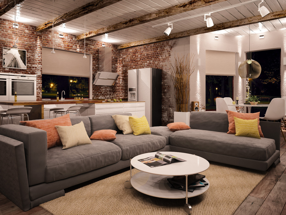 loft style in the design of the living room