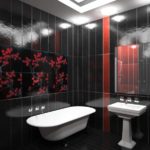 Black and white bathroom with red elements