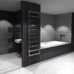 Black and white bathroom with wall niches