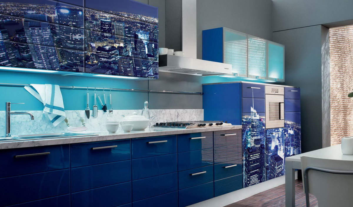 set albastru de bucătărie