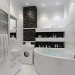 Design of a black and white bathroom with dominant white