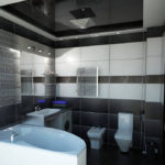 Design of a bathroom with a black stretch ceiling