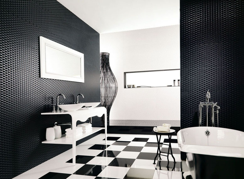 Phòng tắm trắng đen hiện đại.