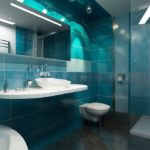 design of a bathroom with a toilet in turquoise colors