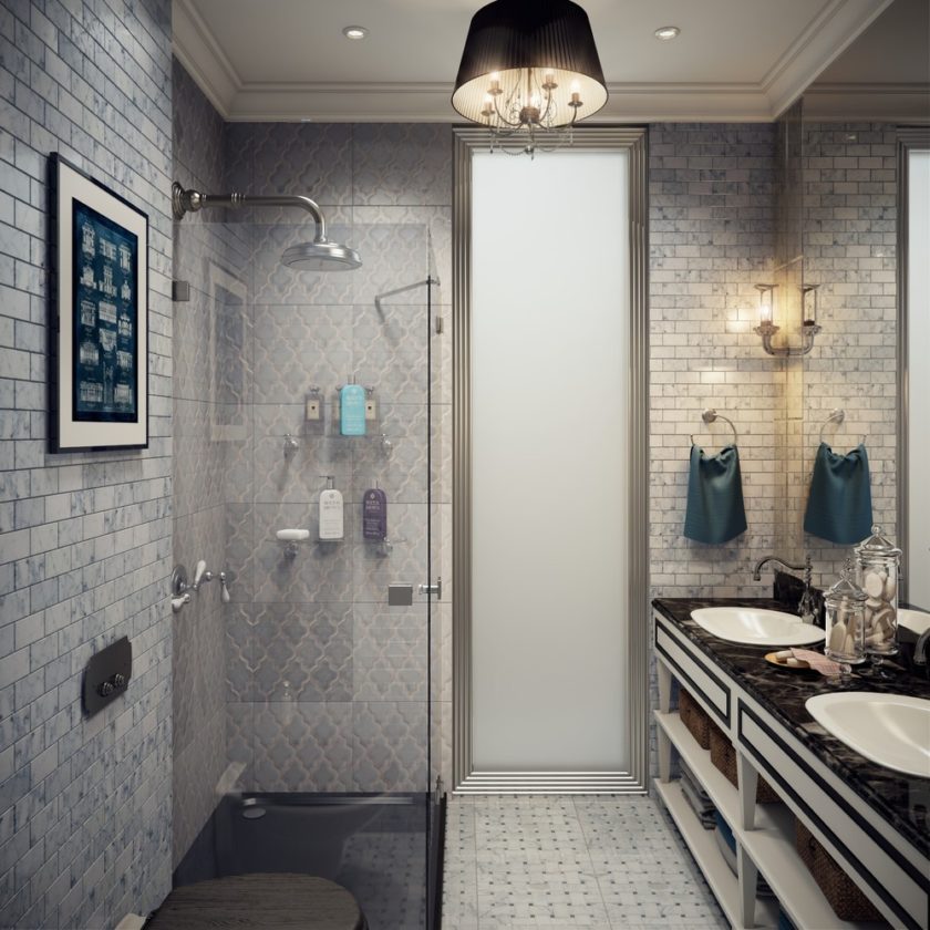 salle de bain 5 m² avec deux lavabos