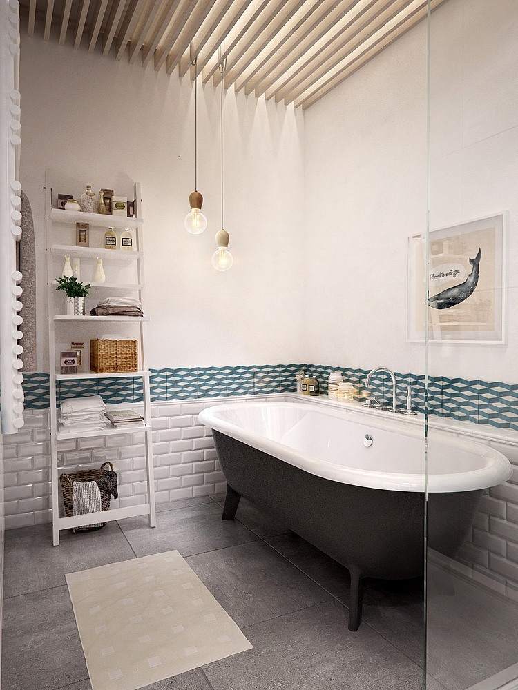 Balts vannas istabas granīta skandināvu stils