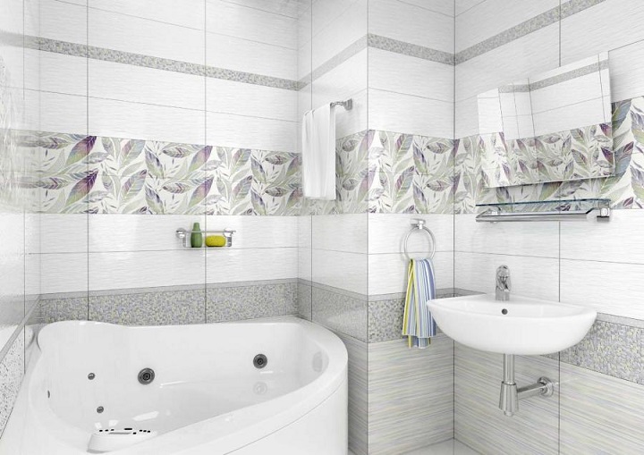 White bathroom ceramic tile with a pattern