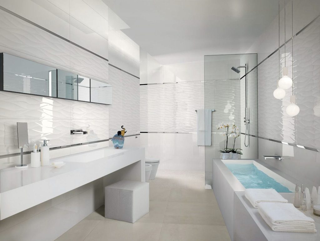 White bathroom porcelain tiles