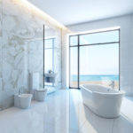 Minimalisme en marbre blanc pour salle de bain
