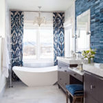 White bathroom blue tiles