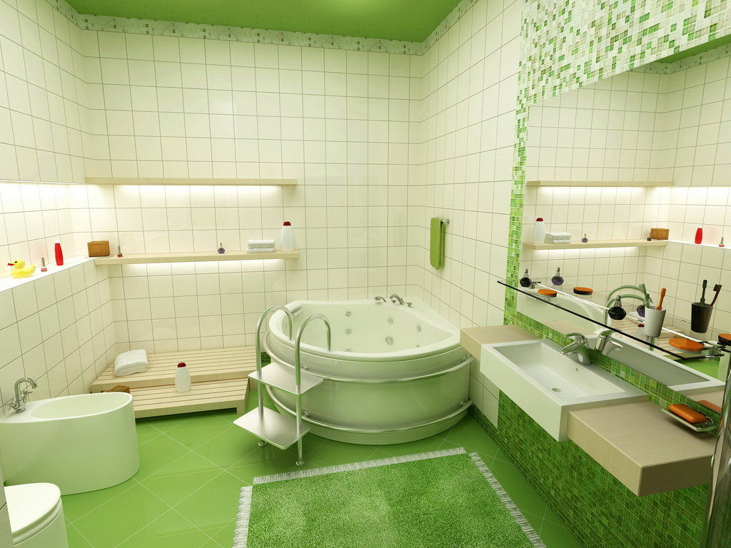 חדר אמבטיה לבן בסגנון ירוק אקולוגי