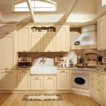 Beige kitchen with a classic set