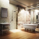 Grande salle de bain de style loft et murs en miroir