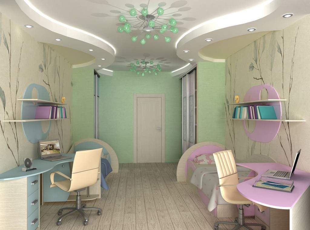 Design of a children's room for two heterosexual children; separate study areas