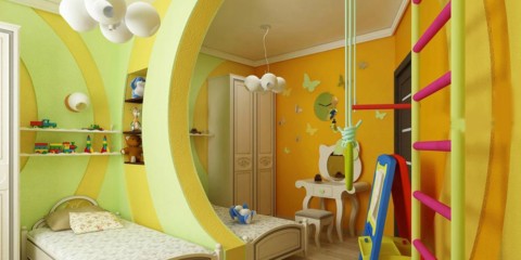 Conception d'une chambre d'enfants pour deux enfants hétérosexuels, d'une cloison et d'un mur suédois