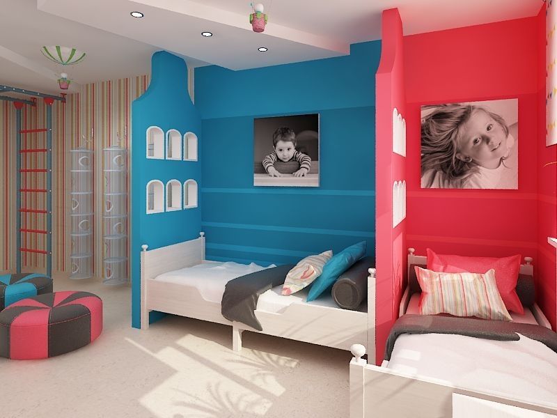 Design a children's room for two heterosexual teenage children