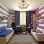 Design of a children's room for two heterosexual children at different walls