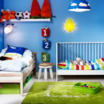 Bērnu istabas dizains diviem heteroseksuāliem bērniem stūra variants