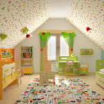 Design of a children's room for two heterosexual children in the attic