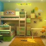 Bērnu istabas dizains diviem heteroseksuāliem bērniem zaļās krāsās