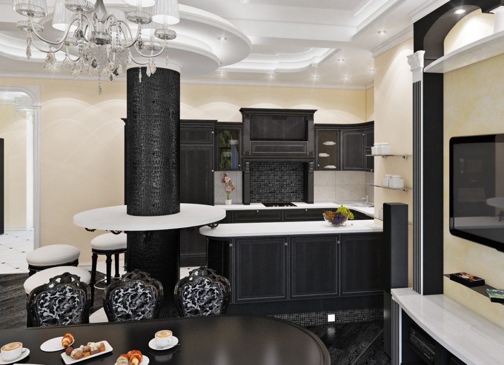Siyah ve beyaz art deco modern mutfak tasarımı