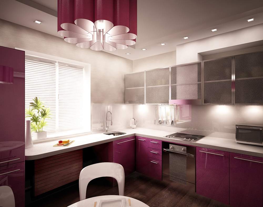 Virtuves dizains mūsdienu augsto tehnoloģiju stila apgaismojumā