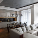 Modern style kitchen design with chrome interior elements