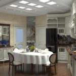 Virtuves dizains mūsdienīgā stilā ar klasisko komplektu