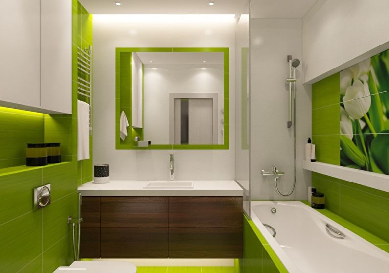 beyaz ve yeşil renklerde banyo tasarımı