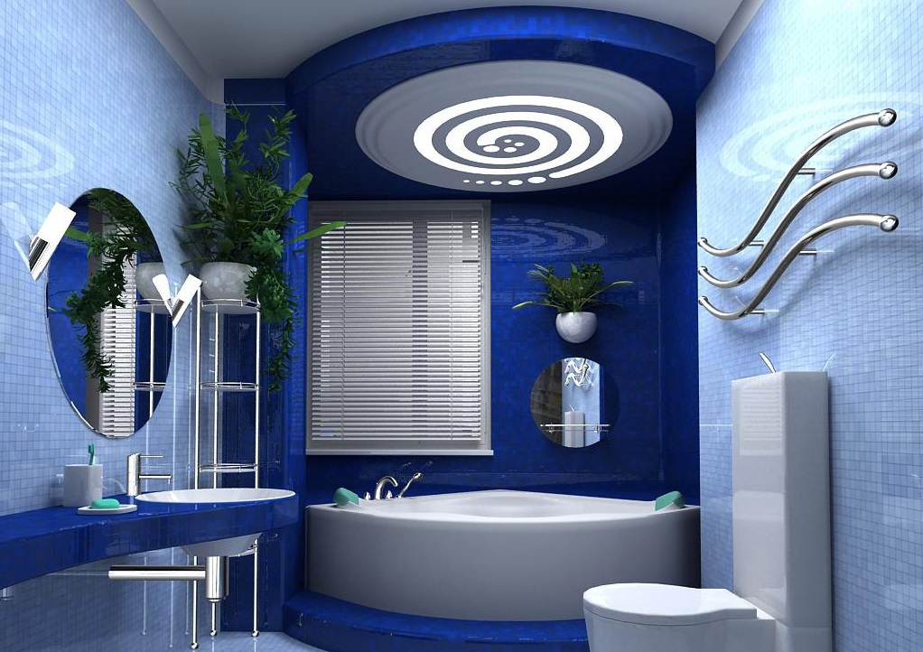 thiết kế phòng tắm màu xanh