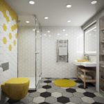 Thiết kế phòng tắm 6 mét vuông với gạch hình lục giác