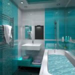Banyo tasarımı beyaz ve turkuaz parlak 6 m2 kombinasyonu