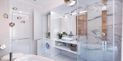 Design de salle de bain high-tech de 6 m²
