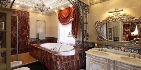 Reka bentuk bilik mandi di rumah baroque peribadi dan jubin granit