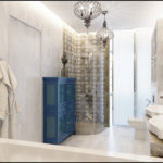 Conception de salle de bain dans une maison privée en marbre et verre
