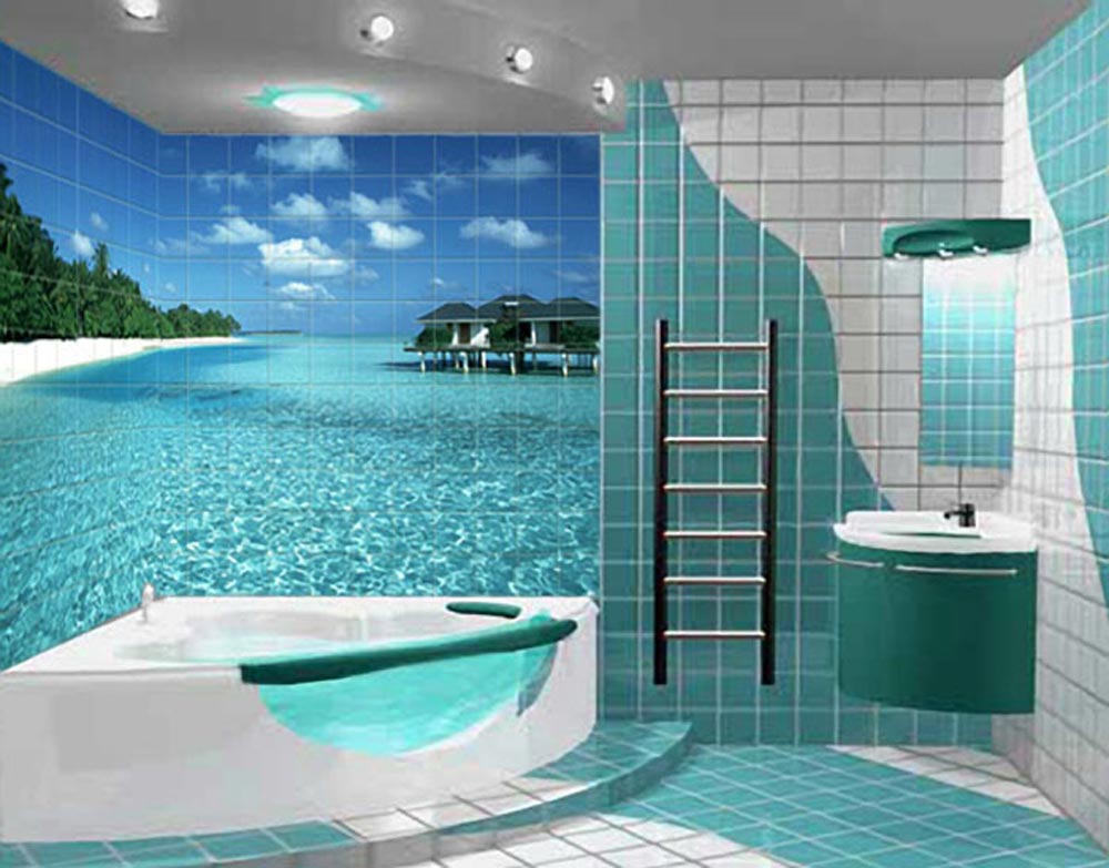 עיצוב חדר אמבטיה באריחי בית פרטי עם הדפסת תמונות