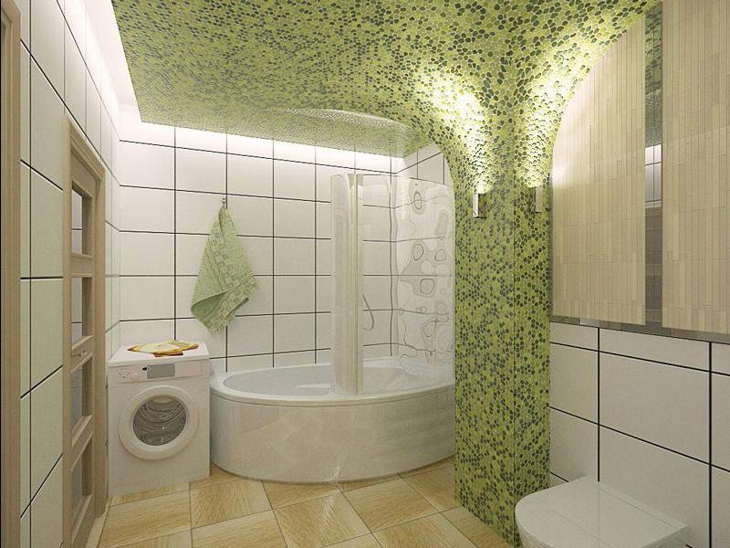 Design a bathroom in a private house with tiled mosaic