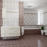 Vannas istabas dizains privātmājā ar mozaīkas flīzēm