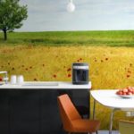 Wall mural in the interior of the kitchen to create the illusion of space