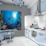 Wall mural in the interior of the kitchen as a bright color spot