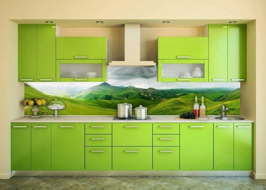 Wall mural in the interior of the kitchen skinned with a picture