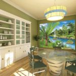 Photo wallpaper in the interior of the kitchen creating a bright color spot