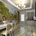 Wall mural in greek style kitchen interior