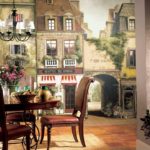 Wall mural in the interior of the kitchen in a classic style