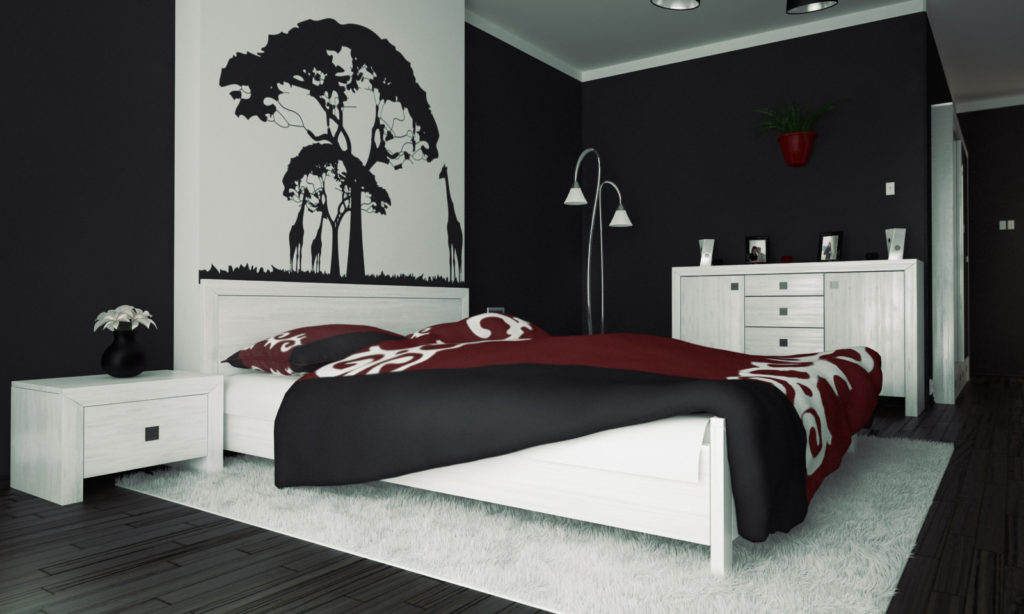 yatak odasında duvar dekorasyonu siyah renk