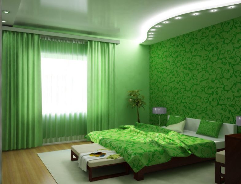 yatak odasında yeşil duvar dekorasyonu
