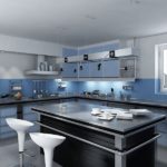 Renk kombinasyonu mutfak iç akromatik renkler ve mavi