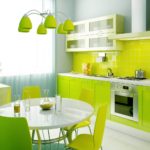 Combinație de culori interior bucătărie verde smarald galben lămâie