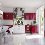 Combinație de culori roșu interior bucătărie pe alb