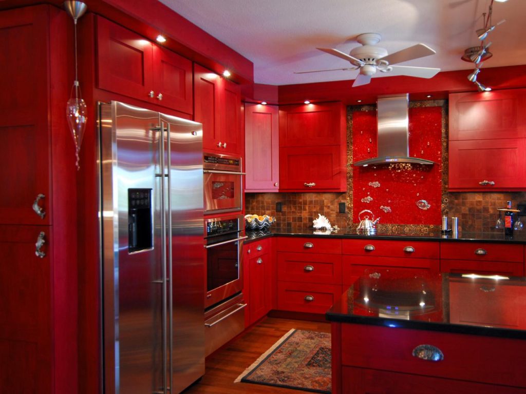 مزيج اللون مطبخ داخلي ممل احمر